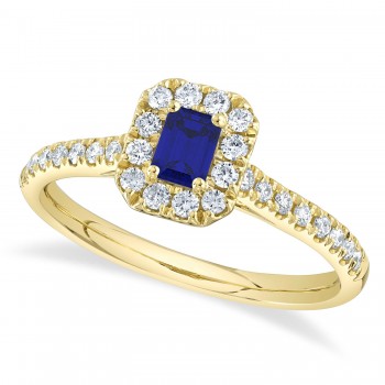 Emerald Cut Blue Sapphire & Diamond Engagement Ring 14K Yellow Gold (0.70ct)