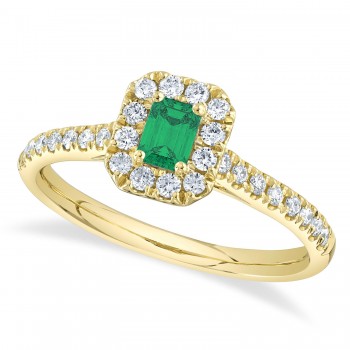 Emerald  & Diamond Accented Engagement Ring 14K Yellow Gold (0.62ct)