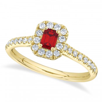Emerald Cut Ruby & Diamond Engagement Ring 14K Yellow Gold (0.68ct)