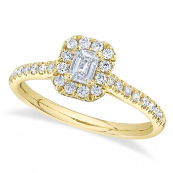 Emerald Cut Diamond Halo Engagement Ring 14K Yellow Gold (0.62ct)