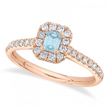Emerald-Cut Aquamarine & Diamond Engagement Ring 14K Rose Gold (0.59ct)