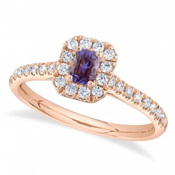 Emerald-Cut Alexandrite & Diamond Engagement Ring 14K Rose Gold (0.68ct)