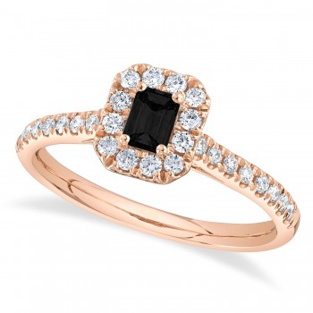 Emerald-Cut Black Diamond Engagement Ring 14K Rose Gold (0.62ct)