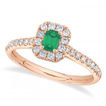 Emerald  & Diamond Accented Engagement Ring 14K Rose Gold (0.62ct)