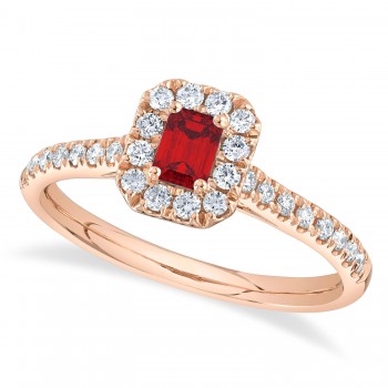 Emerald Cut Ruby & Diamond Engagement Ring 14K Rose Gold (0.68ct)