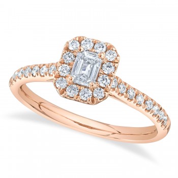 Emerald Cut Diamond Halo Engagement Ring 14K Rose Gold (0.62ct)
