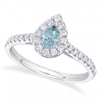 Pear-Cut Aquamarine & Diamond Engagement Ring 14K White Gold (0.52ct)