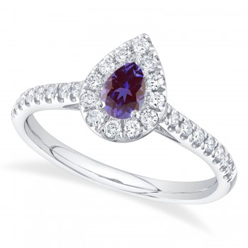 Pear-Cut Alexandrite & Diamond Engagement Ring 14K White Gold (0.54ct)