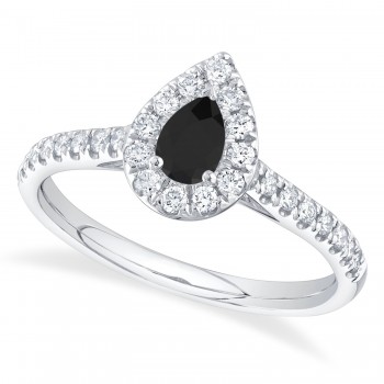Pear-Cut Black Diamond Engagement Ring 14K White Gold (0.62ct)