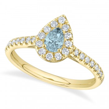 Pear-Cut Aquamarine & Diamond Engagement Ring 14K Yellow Gold (0.52ct)