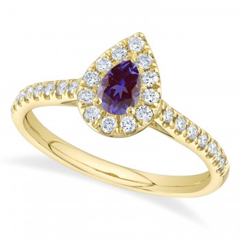 Pear-Cut Alexandrite & Diamond Engagement Ring 14K Yellow Gold (0.54ct)