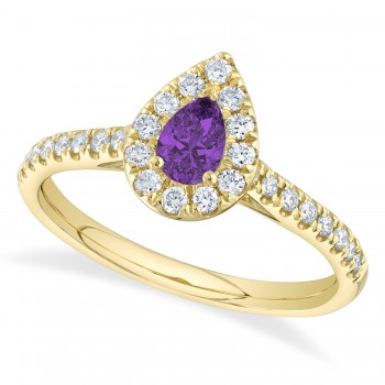 Pear-Cut Amethyst & Diamond Engagement Ring 14K Yellow Gold (0.54ct)