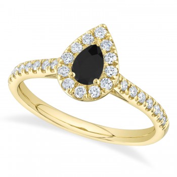 Pear-Cut Black Diamond Engagement Ring 14K Yellow Gold (0.62ct)