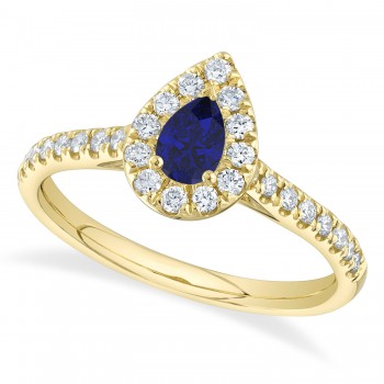 Pear Cut Blue Sapphire & Diamond Engagement Ring 14K Yellow Gold (0.62ct)