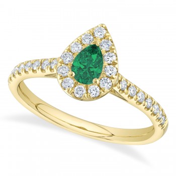 Pear Cut Emerald  & Diamond Accented Engagement Ring 14K Yellow Gold (0.53ct)