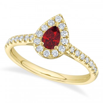 Pear Cut Ruby & Diamond Engagement Ring 14K Yellow Gold (0.59ct)