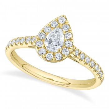 Pear Cut Diamond Halo Engagement Ring 14K Yellow Gold (0.62ct)