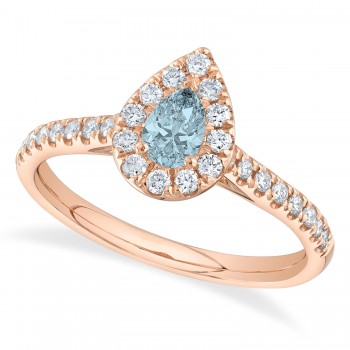 Pear-Cut Aquamarine & Diamond Engagement Ring 14K Rose Gold (0.52ct)