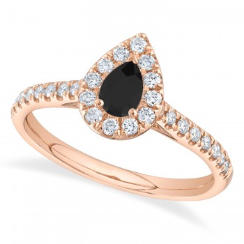 Pear-Cut Black Diamond Engagement Ring 14K Rose Gold (0.62ct)