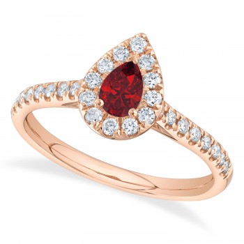 Pear Cut Ruby & Diamond Engagement Ring 14K Rose Gold (0.59ct)