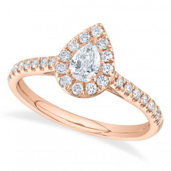 Pear Cut Diamond Halo Engagement Ring 14K Rose Gold (0.62ct)