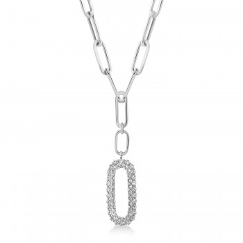 Diamond Paper Clip Drop Pendant Necklace 14k White Gold (0.92ct)