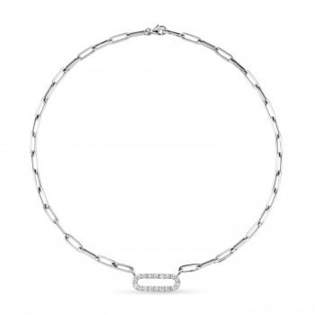 Diamond Paper Clip Link Necklace 14k White Gold (1.77ct)