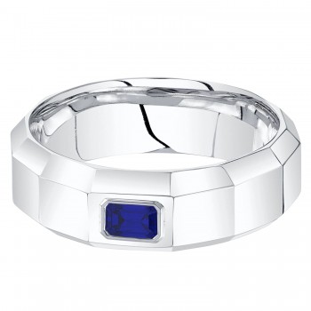 Lab Grown Blue Sapphire Mens Wedding Ring Band 14K White Gold (0.45ct)