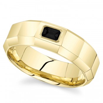 Emerald Cut Black Lab Diamond Mens Wedding Ring Band 14K Yellow Gold (0.32ct)