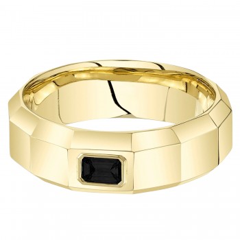 Emerald Cut Black Lab Diamond Mens Wedding Ring Band 14K Yellow Gold (0.32ct)