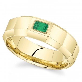 Lab Grown Emerald Mens Wedding Ring Band 14K Yellow Gold (0.32ct)