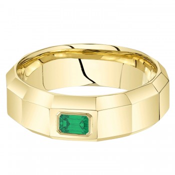 Lab Grown Emerald Mens Wedding Ring Band 14K Yellow Gold (0.32ct)