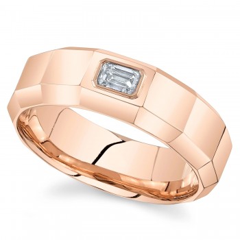 Emerald Cut Lab Grown Diamond Mens Wedding Ring Band 14K Rose Gold (0.32ct)
