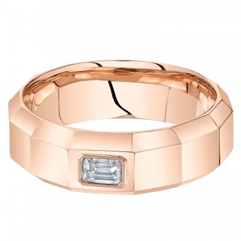 Emerald Cut Lab Grown Diamond Mens Wedding Ring Band 14K Rose Gold (0.32ct)