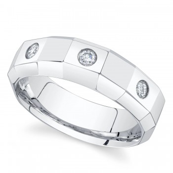 Round Lab Grown Diamond Mens Wedding Ring Band 14K White Gold (0.26ct)