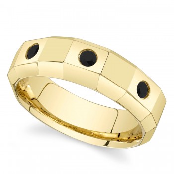 Round Lab Grown Black Diamond Mens Wedding Ring Band 14K Yellow Gold (0.26ct)