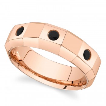 Round Lab Grown Black Diamond Mens Wedding Ring Band 14K Rose Gold (0.26ct)