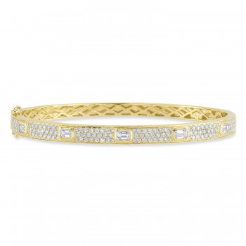 Emerald Cut Diamond Bangle Bracelet 14K Yellow Gold (1.80ct)