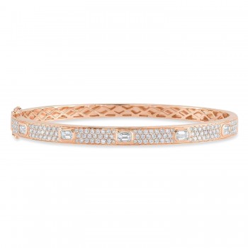 Emerald Cut Diamond Bangle Bracelet 14K Rose Gold (1.80ct)
