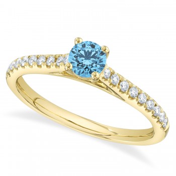 Round Blue Topaz Solitaire & Diamond Engagement Ring 14K Yellow Gold (0.79ct)