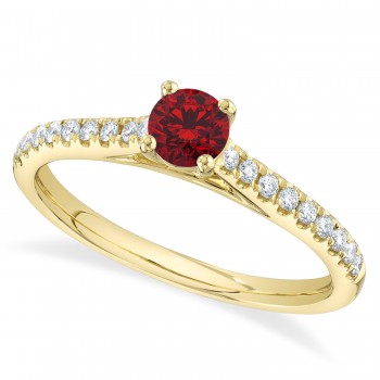 Round Ruby Solitaire & Diamond Engagement Ring 14K Yellow Gold (0.77ct)