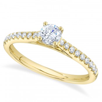 Round Solitaire & Diamond Accent Engagement Ring 14K Yellow Gold (0.59ct)