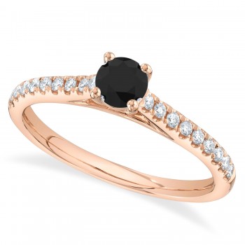 Round Black Diamond Solitaire Engagement Ring 14K Rose Gold (0.59ct)