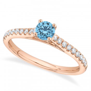 Round Blue Topaz Solitaire & Diamond Engagement Ring 14K Rose Gold (0.79ct)