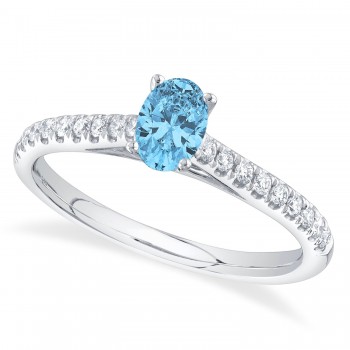 Oval Blue Topaz Solitaire w/Accented Diamond Engagement Ring 14K White Gold (0.49ct)