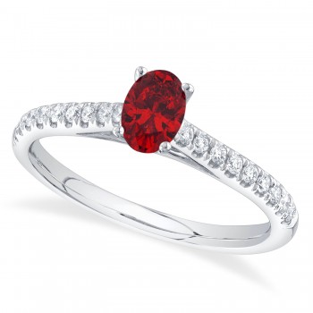 Oval Ruby Solitaire & Diamond Engagement Ring 14K White Gold (0.69ct)
