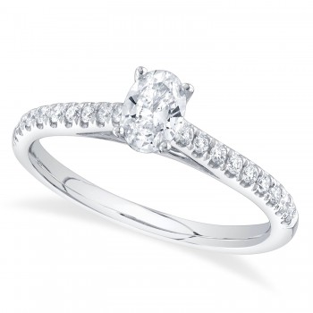 Oval Solitaire & Diamond Accent Engagement Ring 14K White Gold (0.59ct)