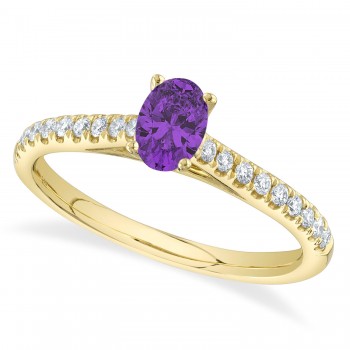 Oval Amethyst Solitaire & Diamond Engagement Ring 14K Yellow Gold (0.54ct)