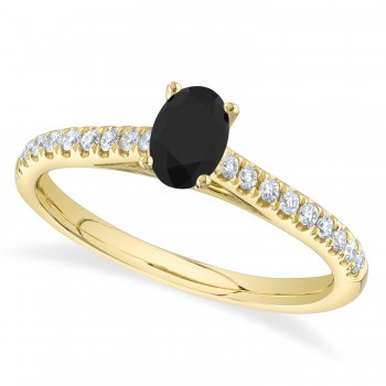 Oval Black Diamond Solitaire Engagement Ring 14K Yellow Gold (0.59ct)
