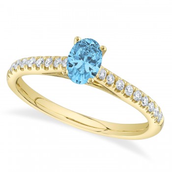 Oval Blue Topaz Solitaire w/Accented Diamond Engagement Ring 14K Yellow Gold (0.49ct)